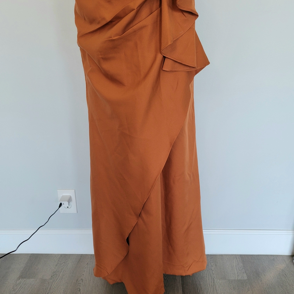 NWT Burnt Orange Ruffle Wedding Bridal Bridemaids Gala Formal Gown Dress Size 16 - Picture 4 of 16